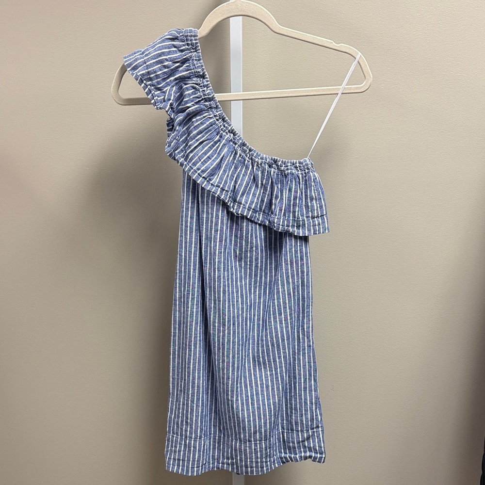 Madewell Blue and White Striped One-Shoulder Dress
